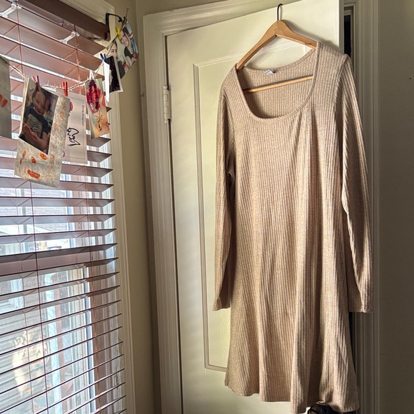 Beige Ribbed Knit Sweaterdress - Picture 1 of 3